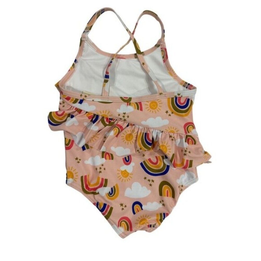 Tucker + Tate Pink Rainbow One-Piece Swimsuit Girls UPF 50+ Size 2 With Ruffle A - Picture 2 of 7